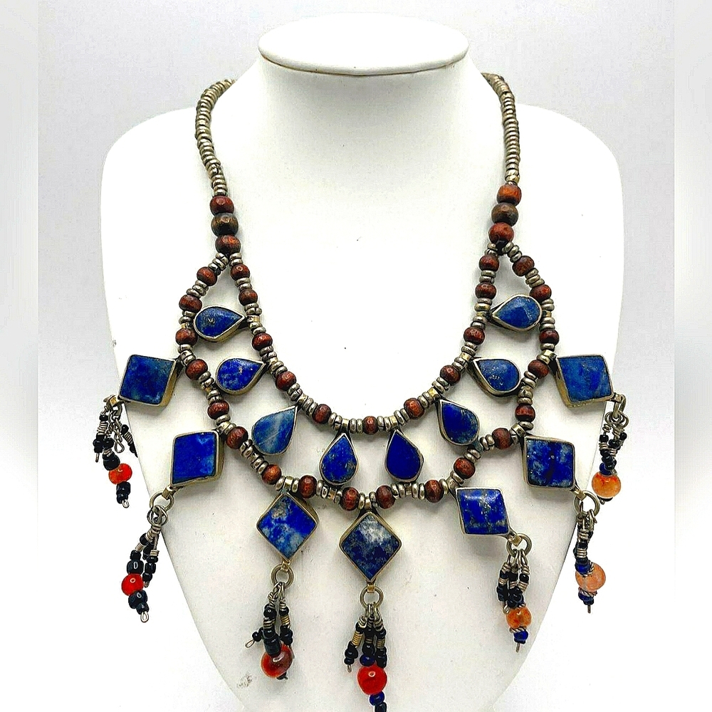 Lapis Lazuli & Agate Vintage Beaded Necklace